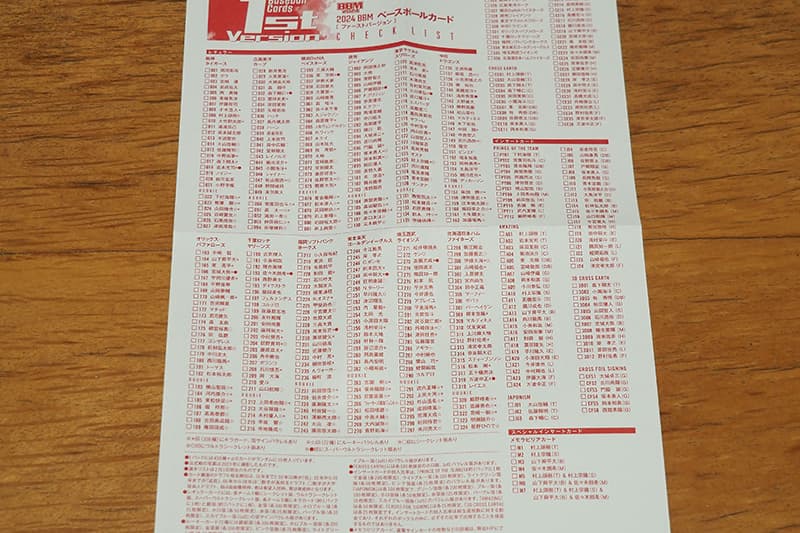 BBM ベースボールカード 1stバージョン 2024のカードリスト